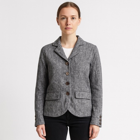 Sundance Women's Gray Linen Blend Minimalist Blazer Jacket Petite Small Career - Picture 1 of 12